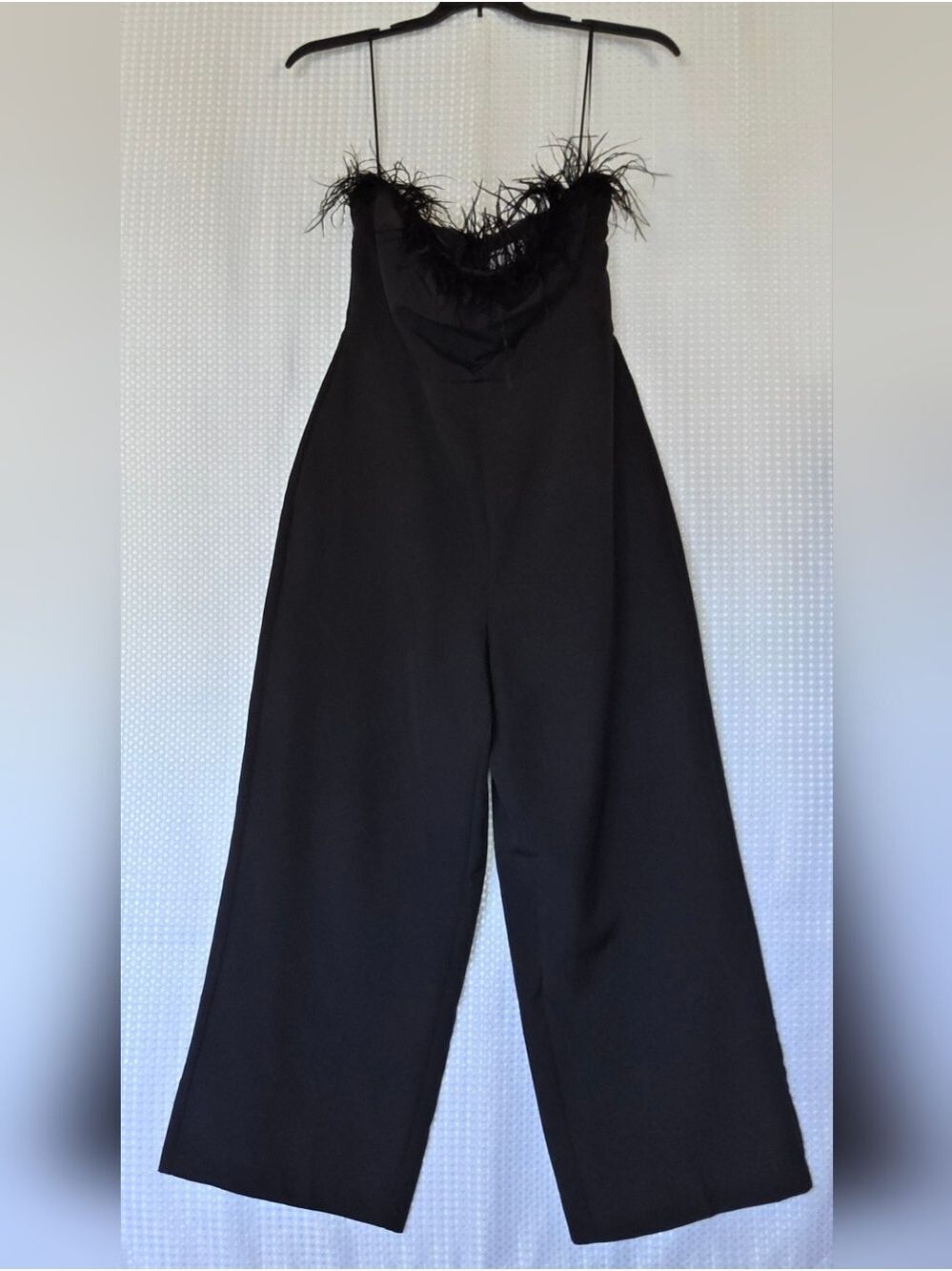 Sam Edelman Feather Trim Wide Leg Jumpsuit Black Cocktail Gala 10 - Picture 9 of 11